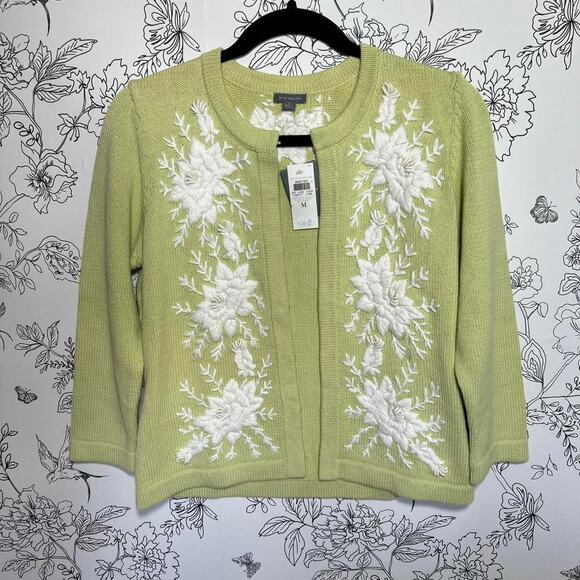 Ann Taylor embroidered lime green cardigan - Picture 1 of 6